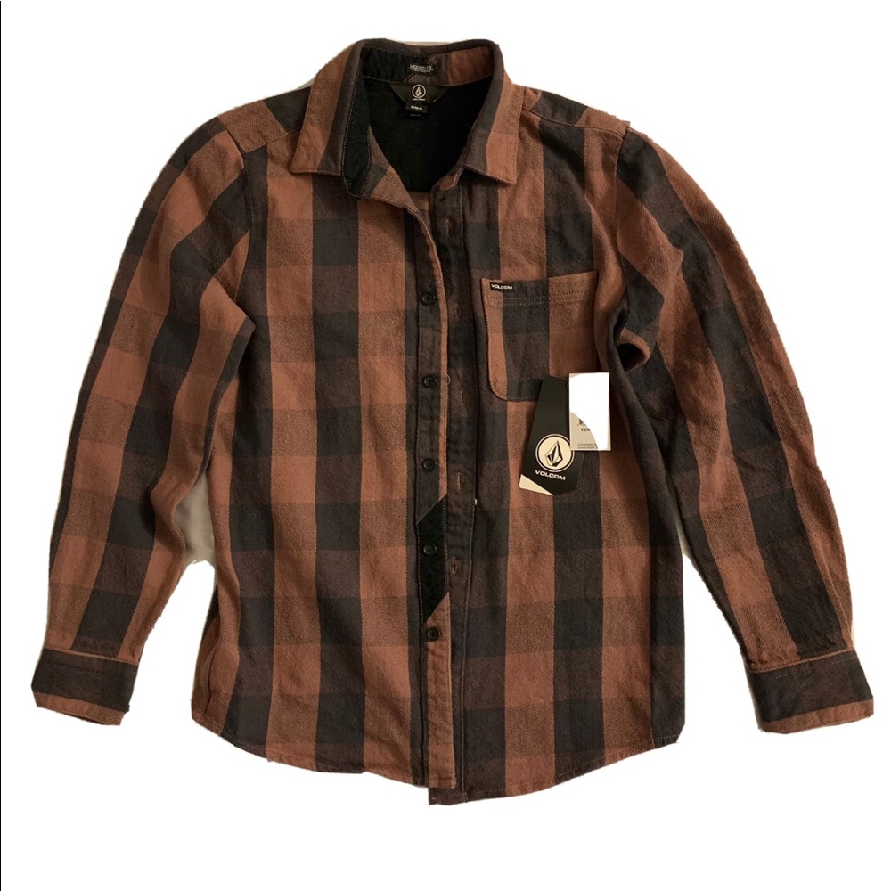 Volcom Plaid Flannel Mens XS Long Sleeve Button Up Jacket Shirt Shacket